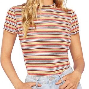 Striped Short Sleeve Top mini mock neck - SOLD